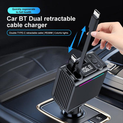 C88 With Dual Retractable Cable Bluetooth 5.3 USB Car Charger Cigarette Lighter Adapter, C88