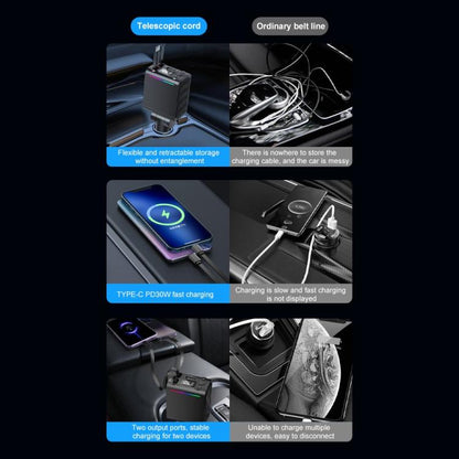 C88 With Dual Retractable Cable Bluetooth 5.3 USB Car Charger Cigarette Lighter Adapter, C88