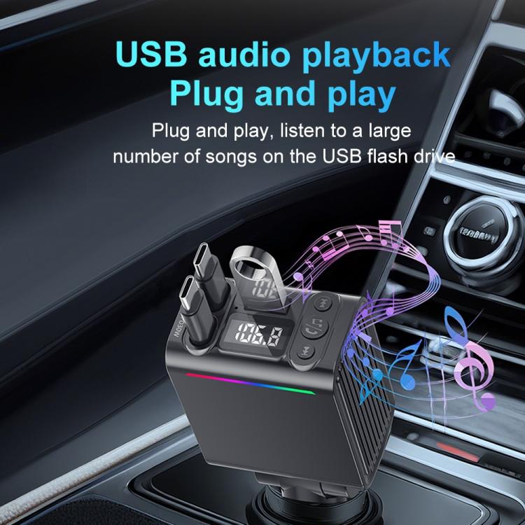 C88 With Dual Retractable Cable Bluetooth 5.3 USB Car Charger Cigarette Lighter Adapter, C88