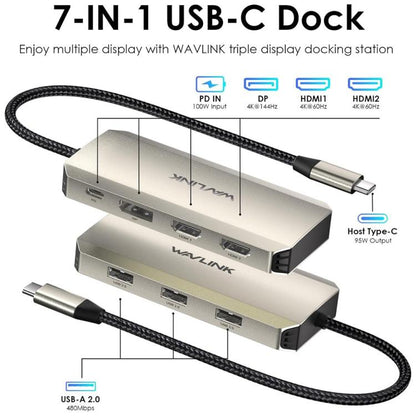 WAVLINK UMD308L Laptops HD / DP / 100W PD Ports Triple 4K Docking Station USB-C Hub Adapter