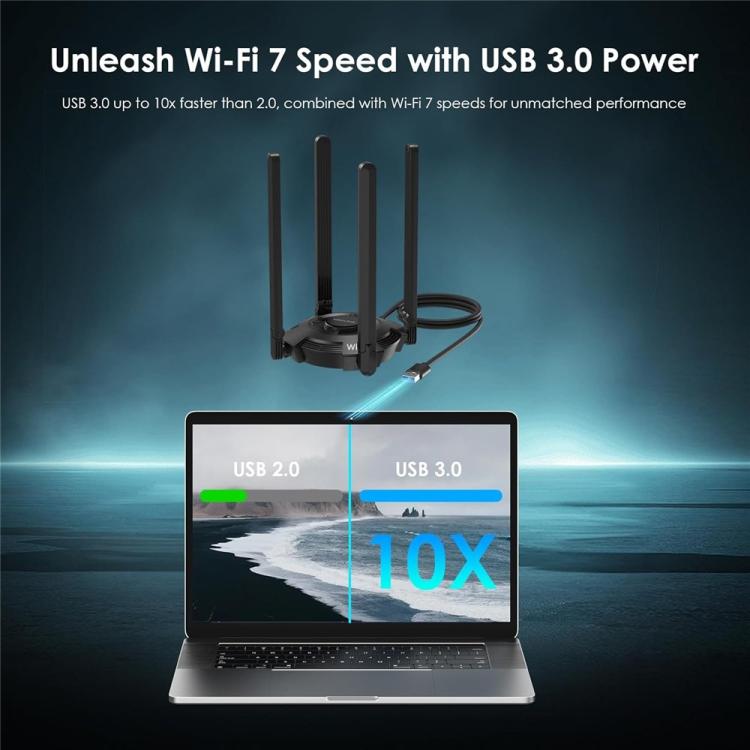 WAVLINK WN695BE2 BE6500 Tri-Band 2.4GHz / 5GHz / 6GHz High Gain Antennas USB 3.0 WiFi 7 Adapter, WN695BE2