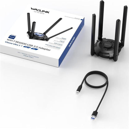 WAVLINK WN695BE2 BE6500 Tri-Band 2.4GHz / 5GHz / 6GHz High Gain Antennas USB 3.0 WiFi 7 Adapter, WN695BE2