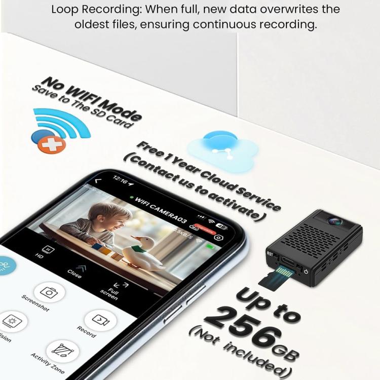 L31 With Motion Detection Alarm Push Notifications 180-Degree Rotating Mini Camera Ultra HD Recorder, L31