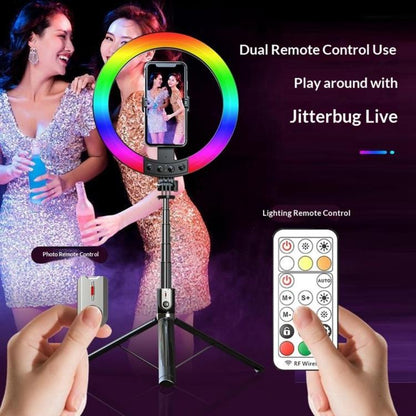 P100-RGB With Rotation Phone Holder 10 Inch Portable Selfie Stick Ring Light RGB Color Fill Light