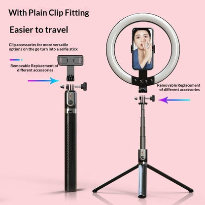 P100-RGB With Rotation Phone Holder 10 Inch Portable Selfie Stick Ring Light RGB Color Fill Light