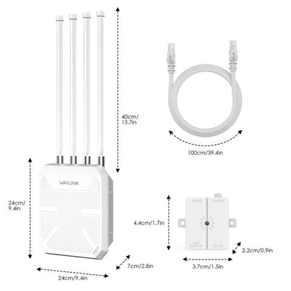 WAVLINK BE5100 WN573HBE2 With 8dBi High Gain Antenna IP67 Waterproof WiFi 7 Outdoor Router, US Plug, EU Plug, UK Plug, AU Plug