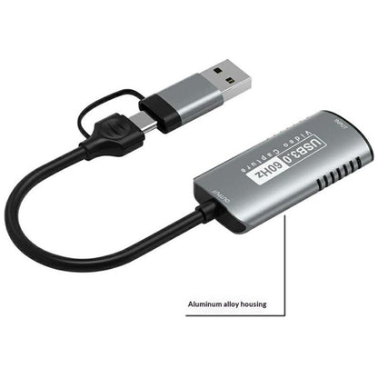 HU-08A 1080P 60Hz HD Capture Adapter HDMI to USB 3.0 / Type-C 2 in 1 Video Capture Card, HU-08A