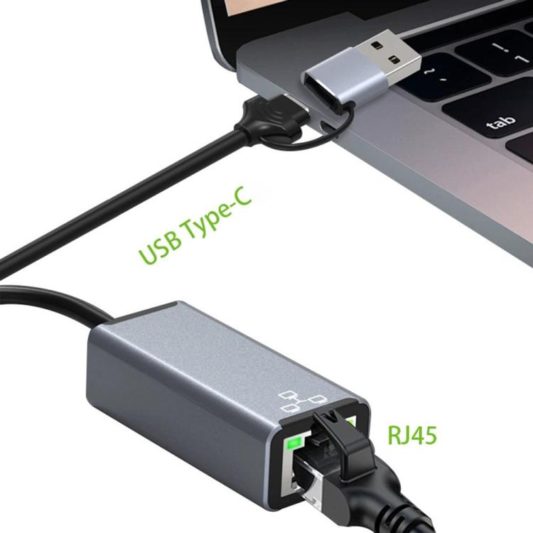 HC-72S USB-C / USB-A to RJ45 Ethernet Adapter 100Mbps Network Converter, HC-72S