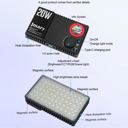 JMARY FM-180RGB For Photography DSLR Camera RGB LED Video Light 20W Fill Light