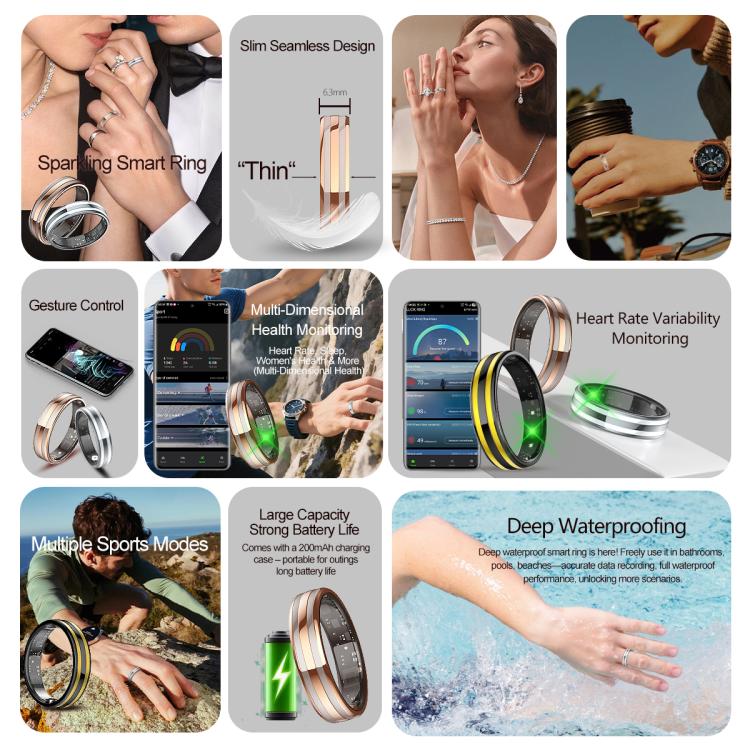 HR02 SIZE 9 Smart Ring, Supports Health Monitoring / Female Menstrual Cycle / Gesture Control, SIZE 9