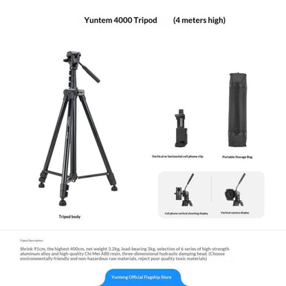 YUNTENG VCT-4000 For DSLR Phone Video 400cm Extended Professional Camera Tripod, VCT-4000