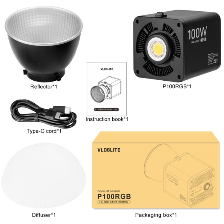 VLOGLITE P100RGB 2700K-6500K Rechargeable Studio Lighting Wireless Photography 100W COB Lamp, P100RGB