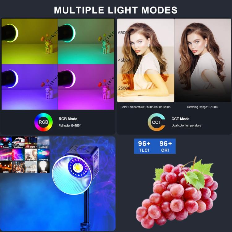 VLOGLITE P40RGB Photography 40W COB RGB Video Light 20 Effects Modes Studio Video Lamp, P40RGB