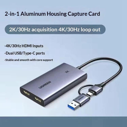 UGREEN CM726-25773 With 4K HD Loop Out USB A / USB C 2 in 1 2K / 30Hz Video Capture Card