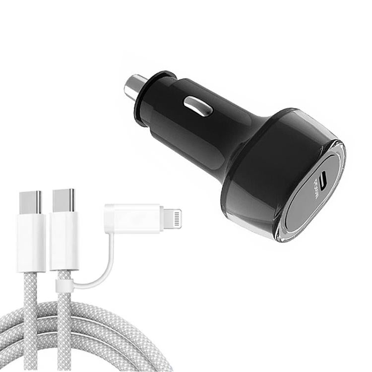P01 PD45W Type-C / USB-C Buck Boost Car Charger with Type-C to 8 Pin and Type-C Data Cable, with Type-C to 8 Pin and Type-C Cable