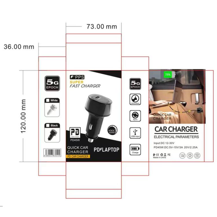P01 PD45W Type-C / USB-C Buck Boost Car Charger with Type-C to 8 Pin and Type-C Data Cable, with Type-C to 8 Pin and Type-C Cable