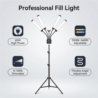 HD-150XJ 3200K-5600K Adjustable Remote Control 65W LED Photography Light 4-Arm Fill Light, US Plug, EU Plug, UK Plug, AU Plug