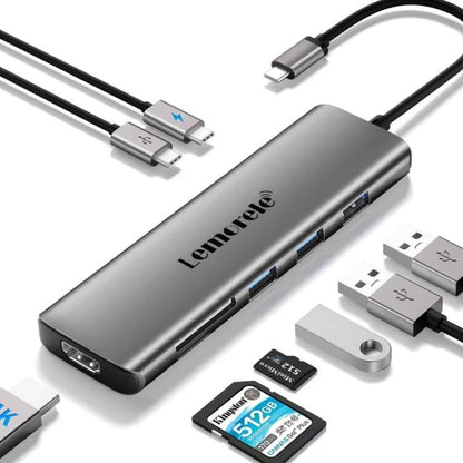 Lemorele TC38L 8 in 1 Type-C Docking Station HDMI-compatible Gigabit PD Charging Adapter