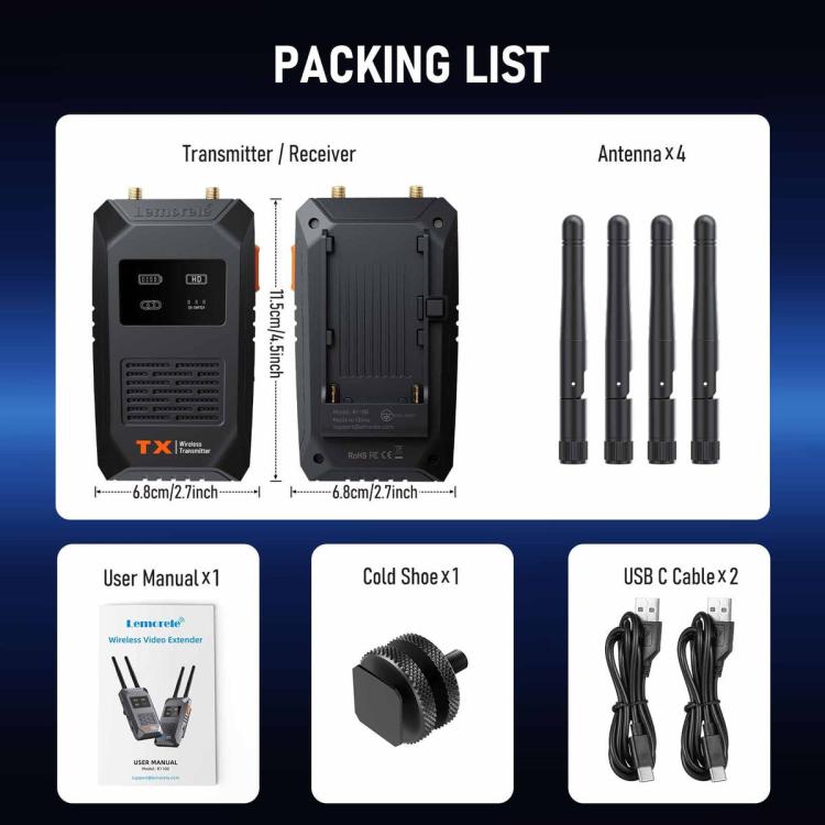 Lemorele R1100 Wireless Video Transmitter 1TX To 4RX 1080P 200M HDMI-compatible Loop Out Adapter