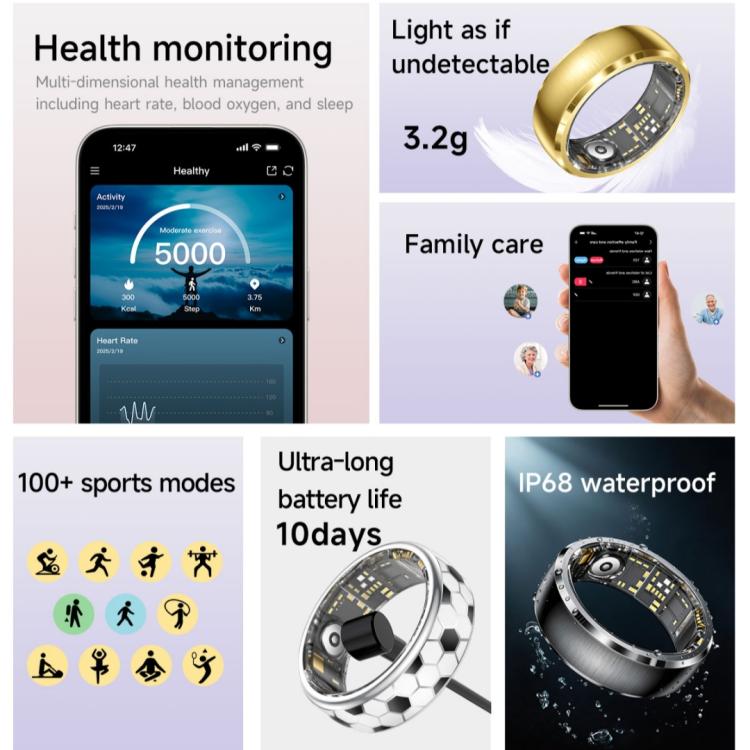SY15 SIZE 9 Smart Ring, Supports Health Monitoring / Gesture Control
