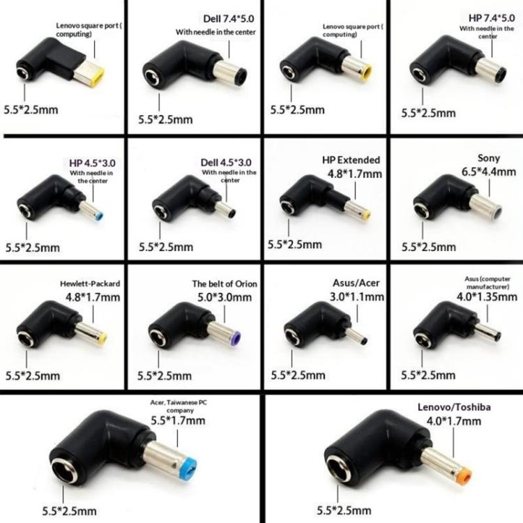 14pcs PA-100W DC Adapters 100W USB-C/Type-C Female to DC Male Cable Adapter Kit, 14 in 1
