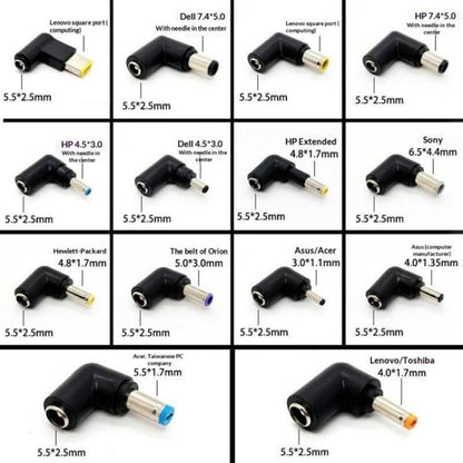 14pcs PA-100W DC Adapters 100W USB-C/Type-C Female to DC Male Cable Adapter Kit, 14 in 1