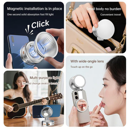 K08 3-Color Temperature Phone Photography Light 360 Degree Foldable Selfie Magnetic LED Ring Light