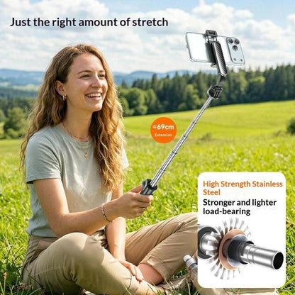 T01S For Live Streaming 3-in-1 Extendable Bluetooth Remote Phone Holder Stand Selfie Stick Tripod, T01S