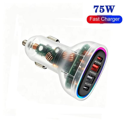 P54 75W PD3.0 USB-C x 2+USB x 2 Multi Protocol Car Charger, without Cable