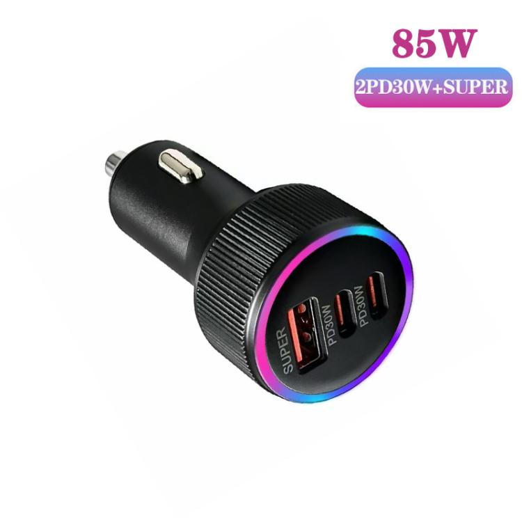 M31 Aluminum Alloy 85W PD30W x 2 + QC3.0 Car Charger with Type-C / 8 Pin Data Cable
