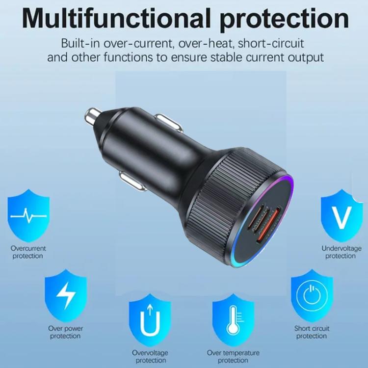 M31 Aluminum Alloy 85W PD30W x 2 + QC3.0 Car Charger with Type-C / 8 Pin Data Cable