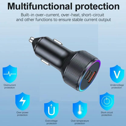 M31 Aluminum Alloy 85W PD30W x 2 + QC3.0 Car Charger with Type-C / 8 Pin Data Cable