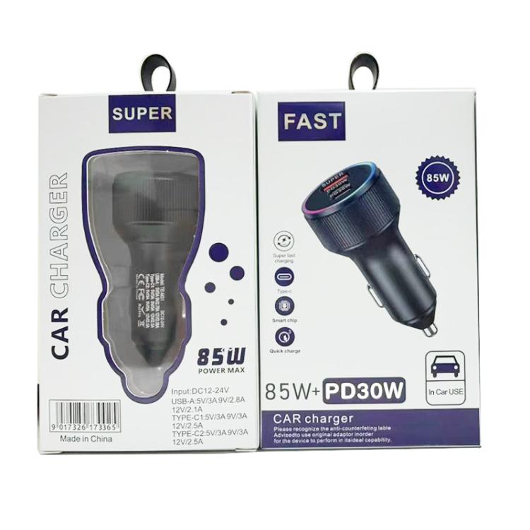 M31 Aluminum Alloy 85W PD30W x 2 + QC3.0 Car Charger with Type-C / 8 Pin Data Cable