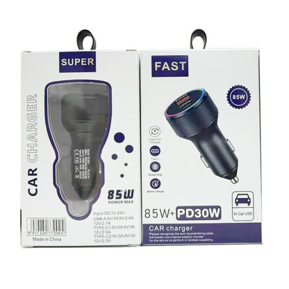 M31 Aluminum Alloy 85W PD30W x 2 + QC3.0 Car Charger with Type-C / 8 Pin Data Cable