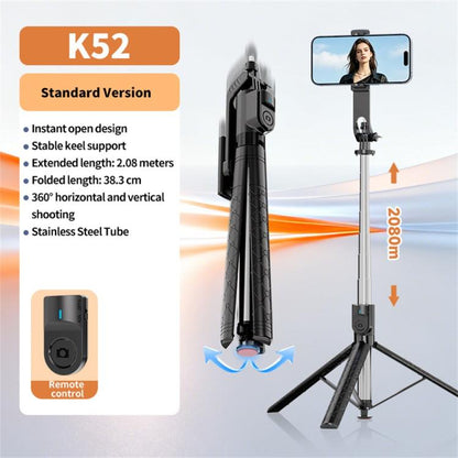 K52 With Bluetooth Remote Outdoor Travel 2.08m Extendable Selfie Stick Tripod, K52
