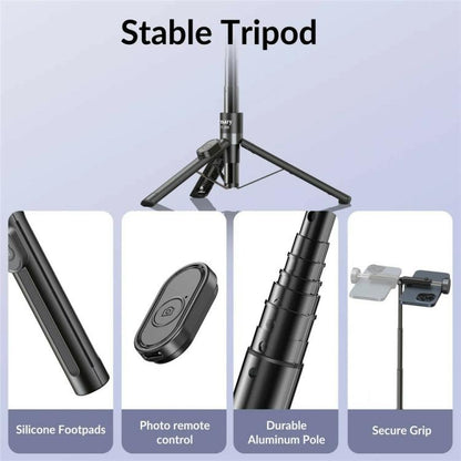 JMARY KT-209 98.5cm Selfie Stick Aluminum Alloy Foldable Tripod with Wireless Remote for Live Streaming, KT-209
