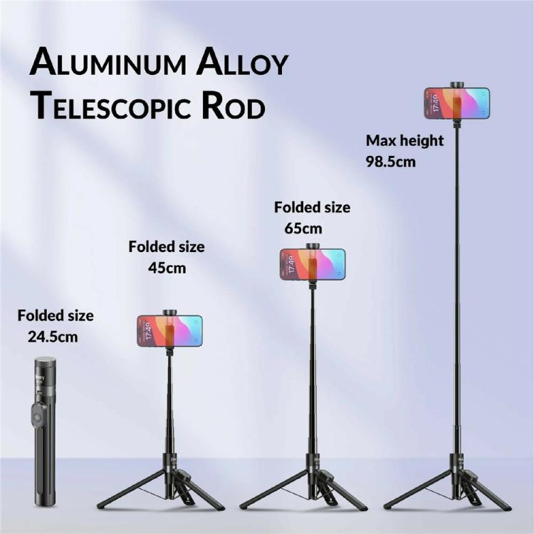 JMARY KT-209 98.5cm Selfie Stick Aluminum Alloy Foldable Tripod with Wireless Remote for Live Streaming, KT-209