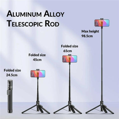 JMARY KT-209 98.5cm Selfie Stick Aluminum Alloy Foldable Tripod with Wireless Remote for Live Streaming, KT-209