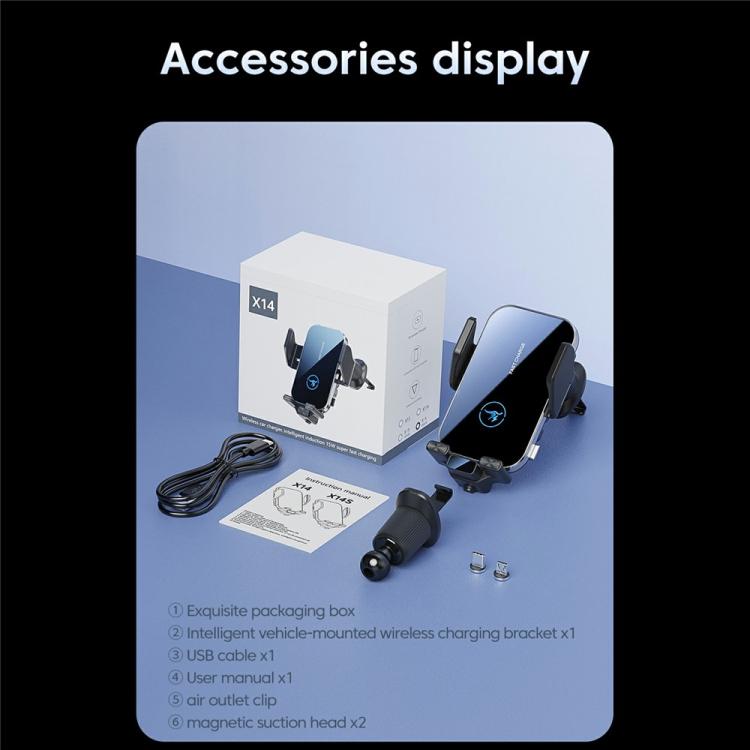 X14s 15W Wireless Car Charger 360 Degree Rotating Auto-Clamping Vent Mount Phone Holder, X14s (Silver), X14s (Tarnish)