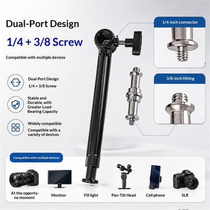 D087 50cm Aluminum Alloy Extension Rod, 1/4 and 3/8 inch Dual Threaded Mounting Arm, 50cm
