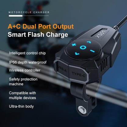 54W Waterproof Motorcycle Phone Charger USB-A & Type-C Handlebar Charger with Bluetooth Controller