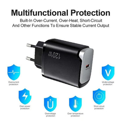 PD48 GaN 120W USB-C Laptop Power Supply with USB-C to USB-C Data Cable，EU Plug, EU Plug