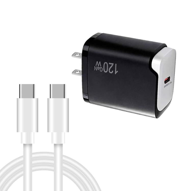 PD48 GaN 120W USB-C Laptop Power Supply with USB-C to USB-C Data Cable，US Plug, US Plug