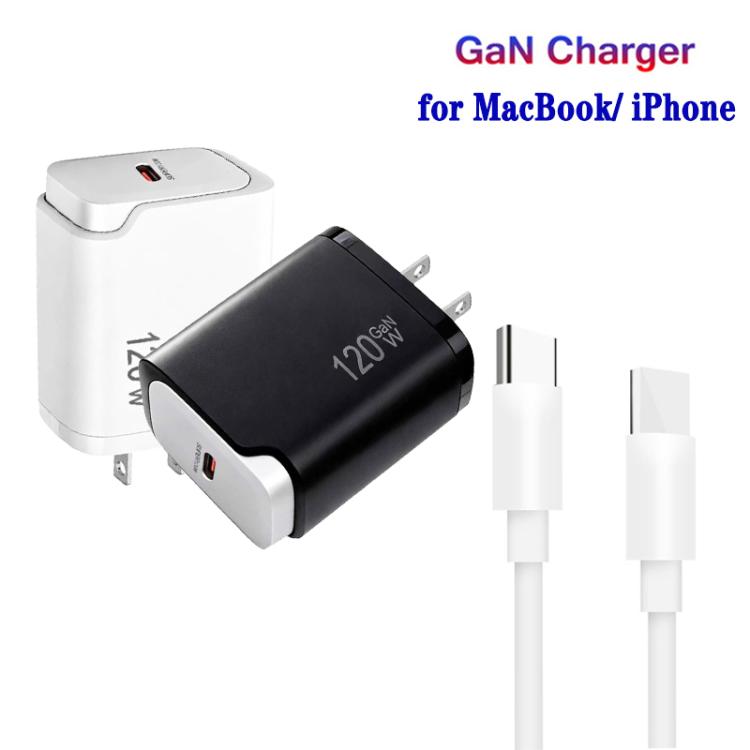 PD48 GaN 120W USB-C Laptop Power Supply with USB-C to USB-C Data Cable，US Plug, US Plug