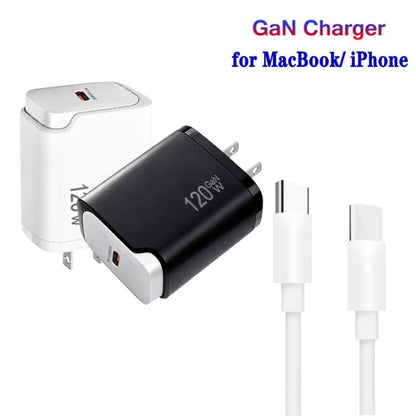 PD48 GaN 120W USB-C Laptop Power Supply with USB-C to USB-C Data Cable，US Plug, US Plug