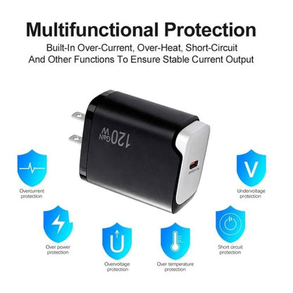 PD48 GaN 120W USB-C Laptop Power Supply with USB-C to USB-C Data Cable，US Plug, US Plug