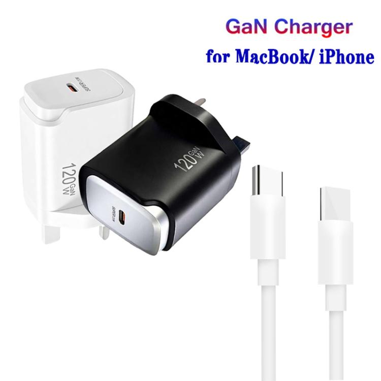 PD48 GaN 120W USB-C Laptop Power Supply with USB-C to USB-C Data Cable，UK Plug, UK Plug