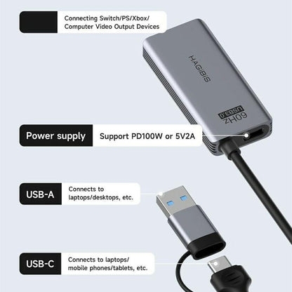 HAGIBIS UHC07P 100W PD Charging Adapter USB 3.0 HD Video Capture Card