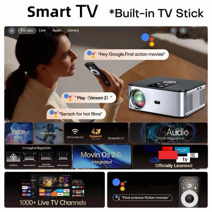 T20 Android 11 4000 Lumens 4K/8K Decode 1080P Native Auto Focus and Keystone Projector, UK Plug, US Plug, EU Plug, AU Plug