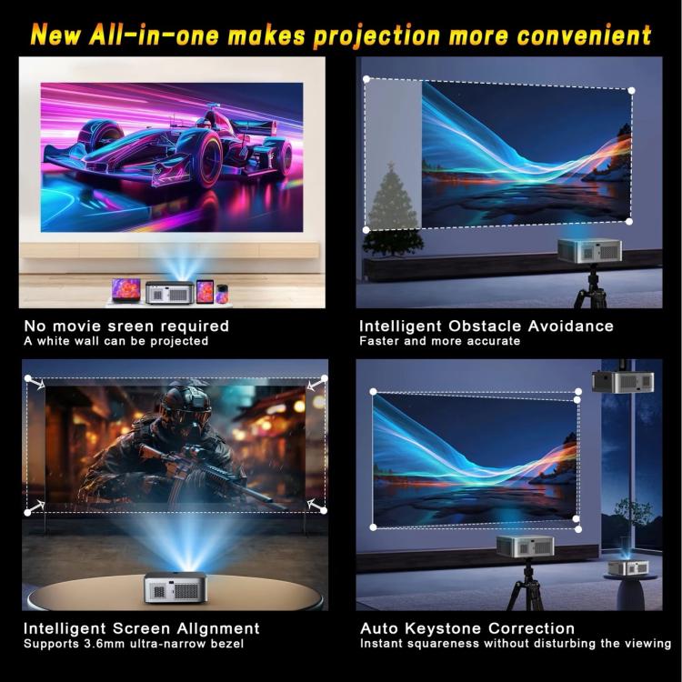 T20 Android 11 4000 Lumens 4K/8K Decode 1080P Native Auto Focus and Keystone Projector, UK Plug, US Plug, EU Plug, AU Plug